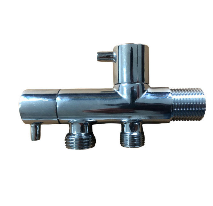 G1/2" Toilet Bidet Sprayer Double Water Outlet 2 Way Faucet Angle Valve Shower Bracket Mixer Valve Brass