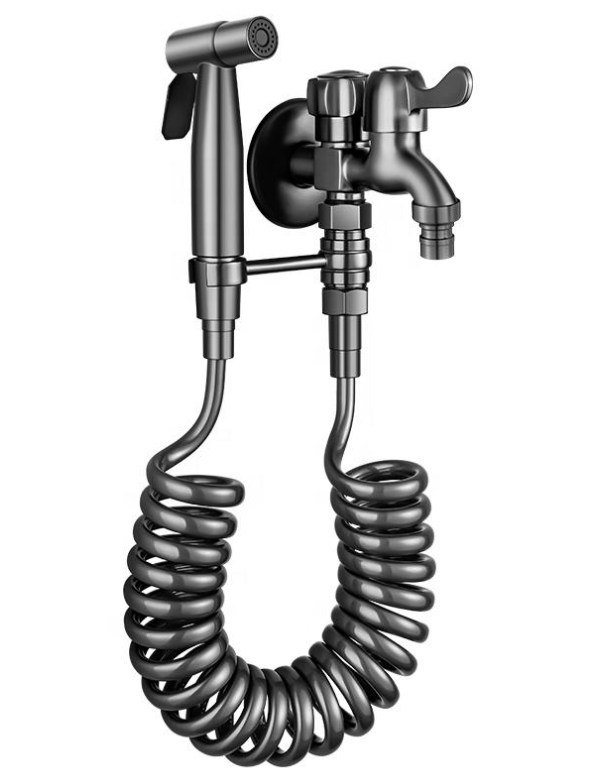 Modern Double Water Gun Faucet for One-Two Washing Machine Zinc Alloy Bidet Faucet with Rinse for Bathroom Balcony