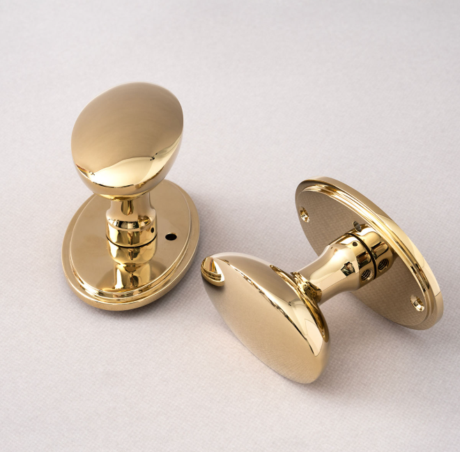 Polished Gold Solid Brass Oval Door Knob Interior Door Handle for Bedroom Bathroom