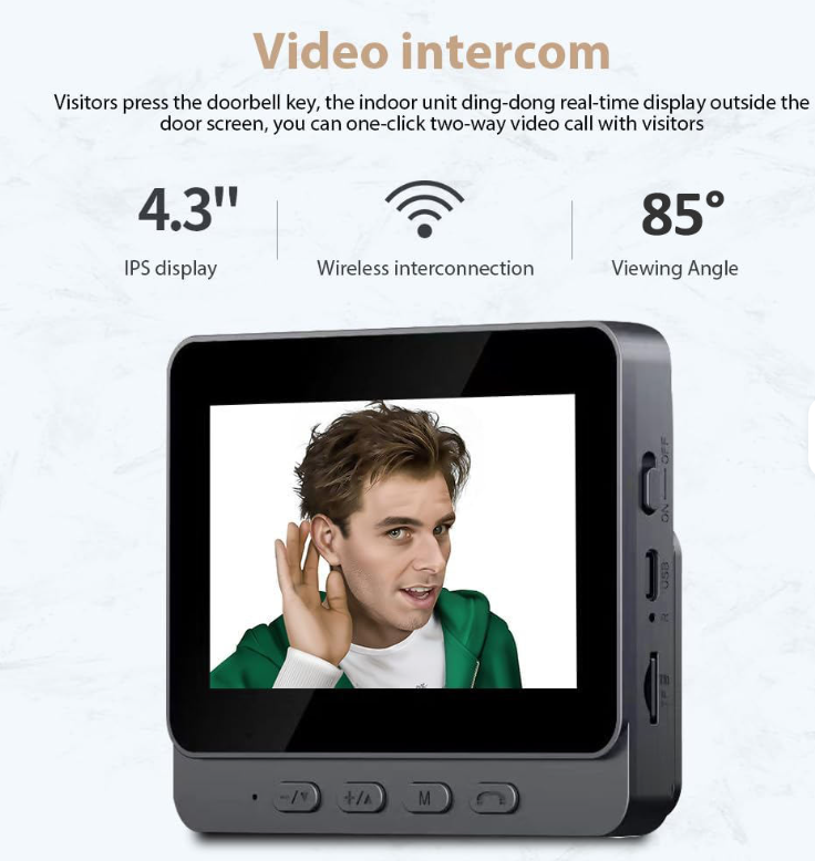 4.3 Inch Screen Smart Wireless Video Doorbell, HD Night Vision Intercom System for Home Security