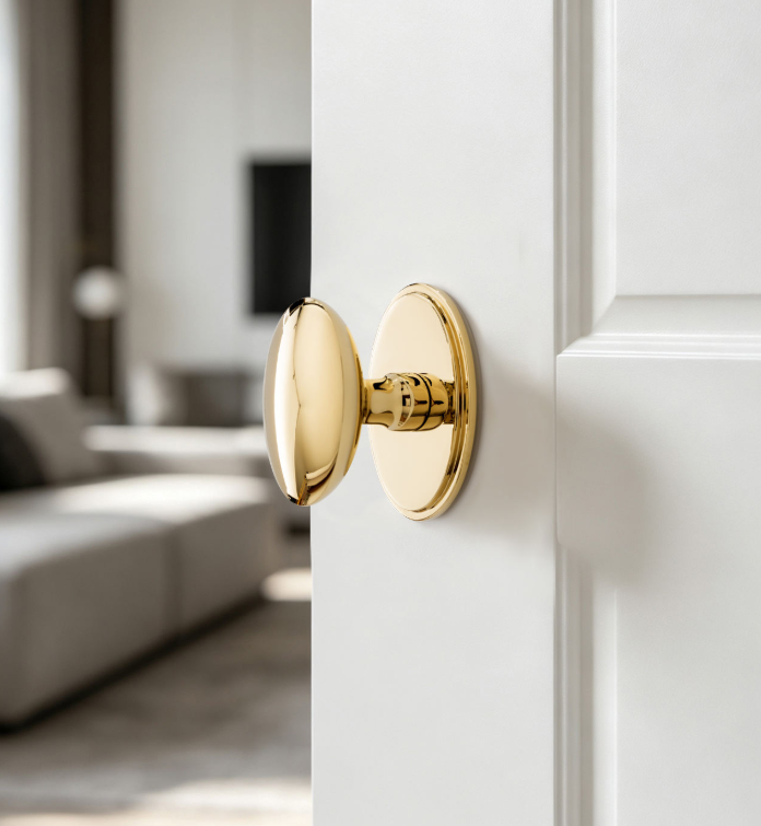 Polished Gold Solid Brass Oval Door Knob Interior Door Handle for Bedroom Bathroom