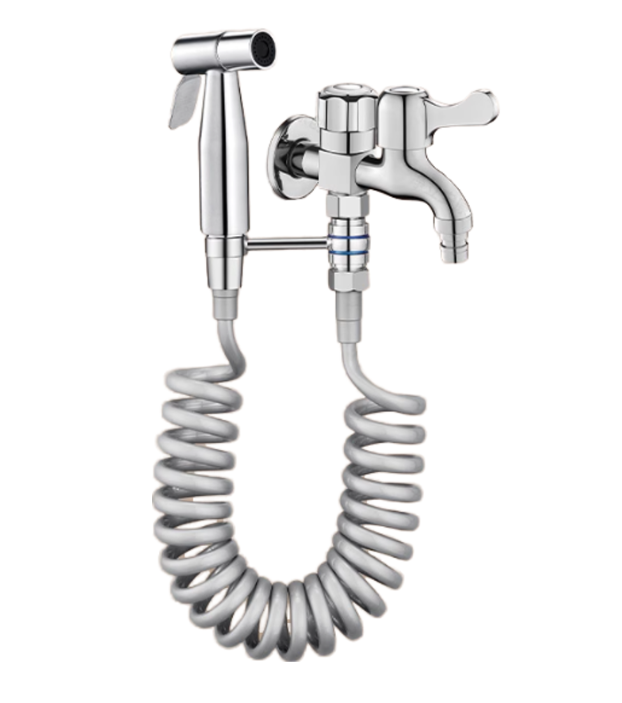 Modern Double Water Gun Faucet for One-Two Washing Machine Zinc Alloy Bidet Faucet with Rinse for Bathroom Balcony