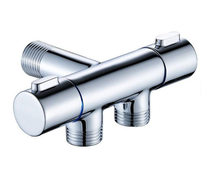 G1/2" Toilet Bidet Sprayer Double Water Outlet 2 Way Faucet Angle Valve Shower Bracket Mixer Valve Brass
